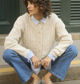 Cream Junah Woven Cardigan in Oat