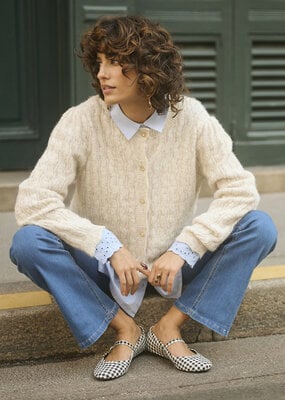 Cream Junah Woven Cardigan in Oat