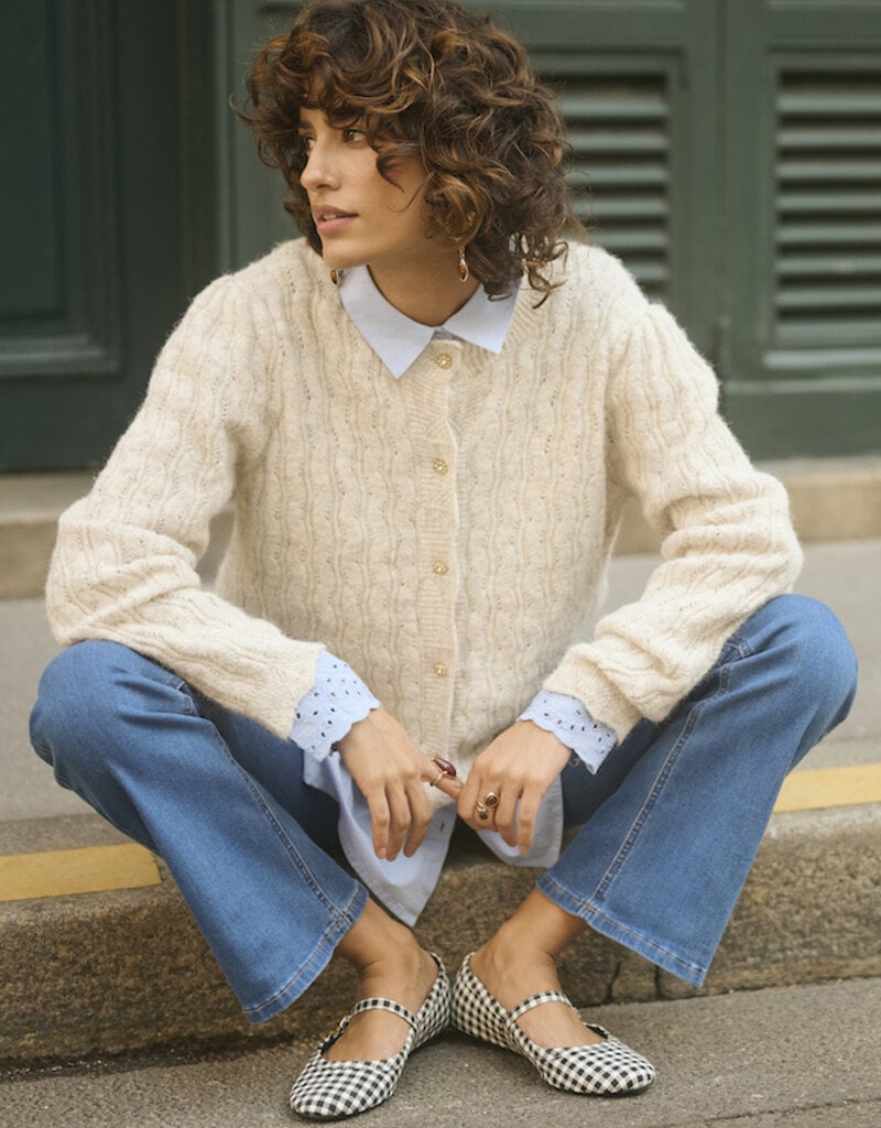 Cream Junah Woven Cardigan in Oat