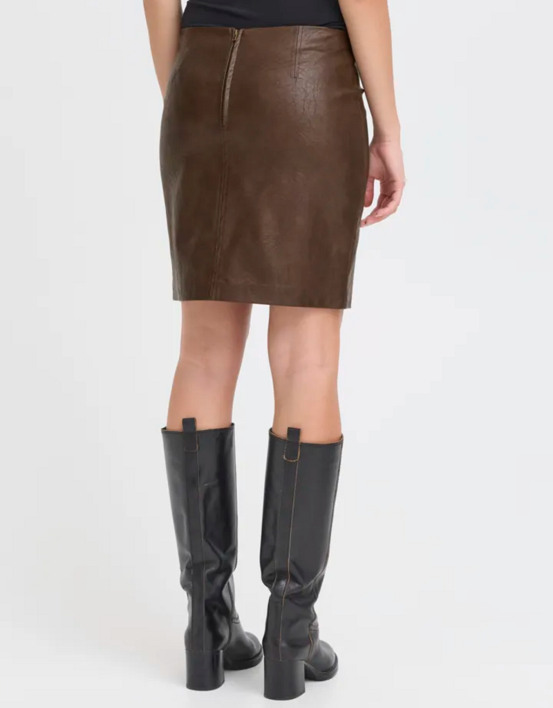 B.Young Kilavi Faux Leather Skirt In Coffee Bean