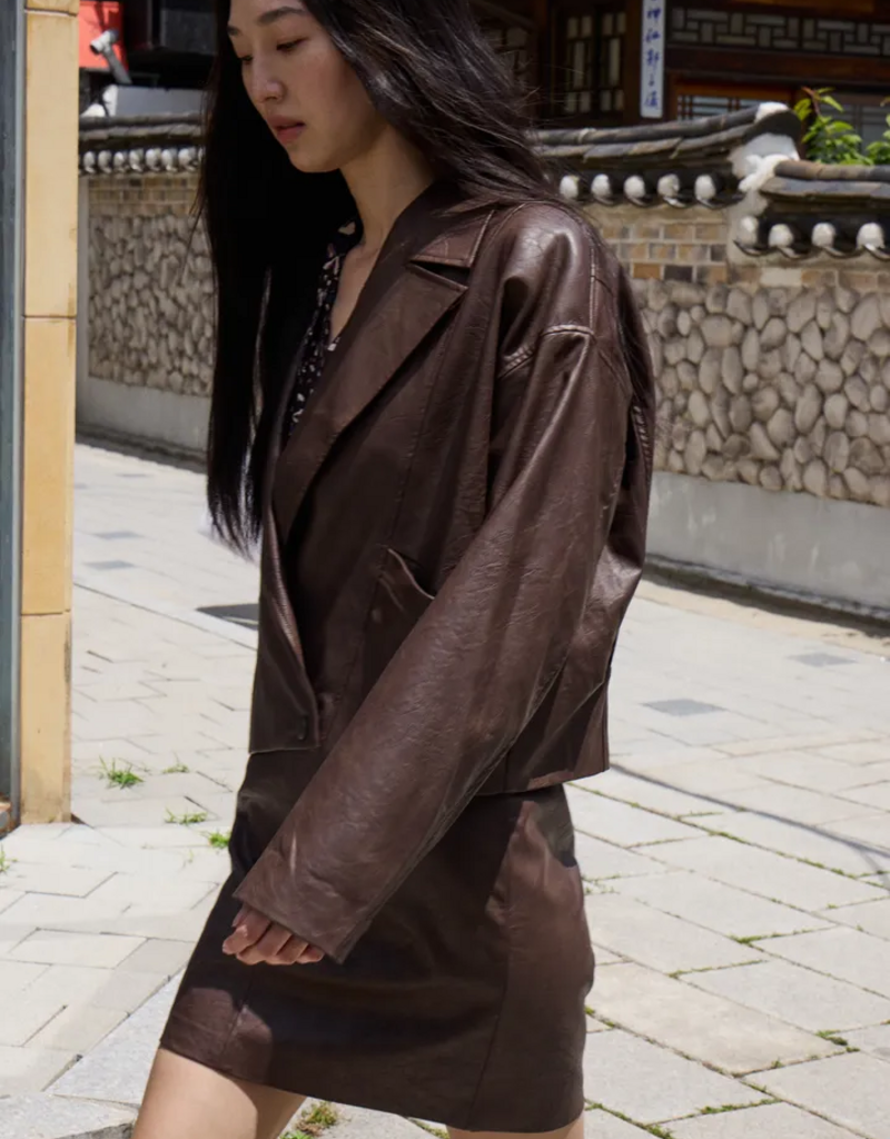 B.Young Kilavi Faux Leather Skirt In Coffee Bean