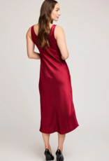 Gentle Fawn Astra Satin Midi Dress in Crimson