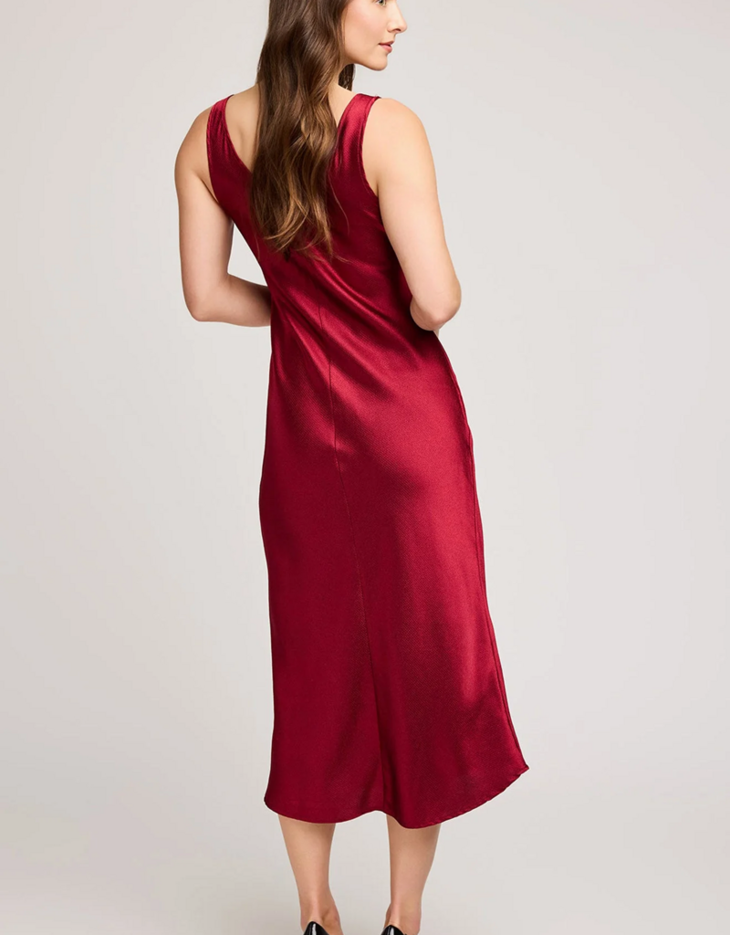 Gentle Fawn Astra Satin Midi Dress in Crimson