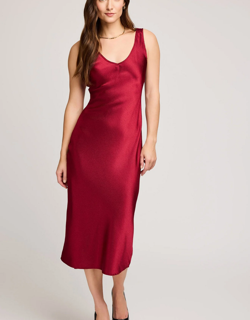 Gentle Fawn Astra Satin Midi Dress in Crimson