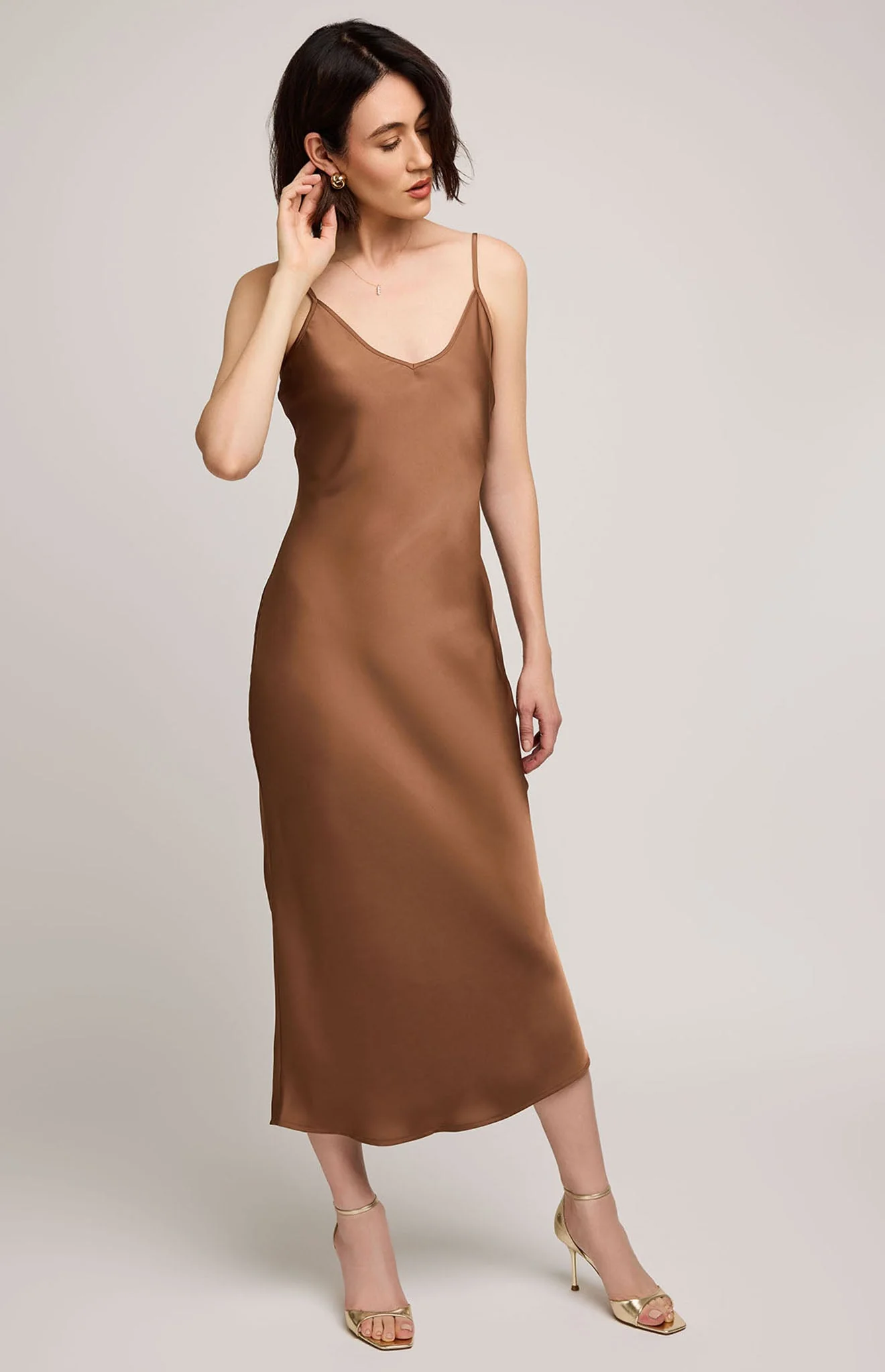 silk slip dress brown Essential Women's Designer Washed Silk Slip Dress