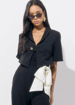 Adelyn Rae Lanis Short Overlay Jacket with Gold Button Closure