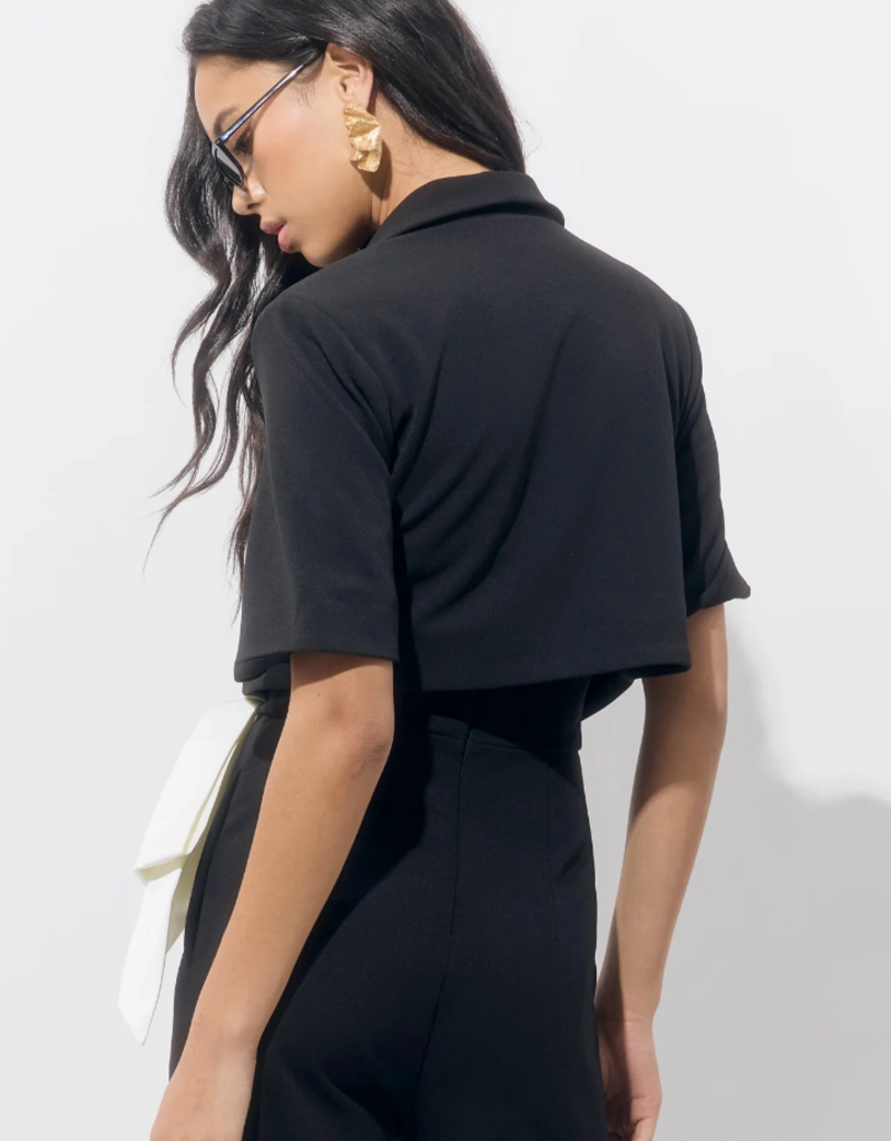 Adelyn Rae Lanis Short Overlay Jacket with Gold Button Closure