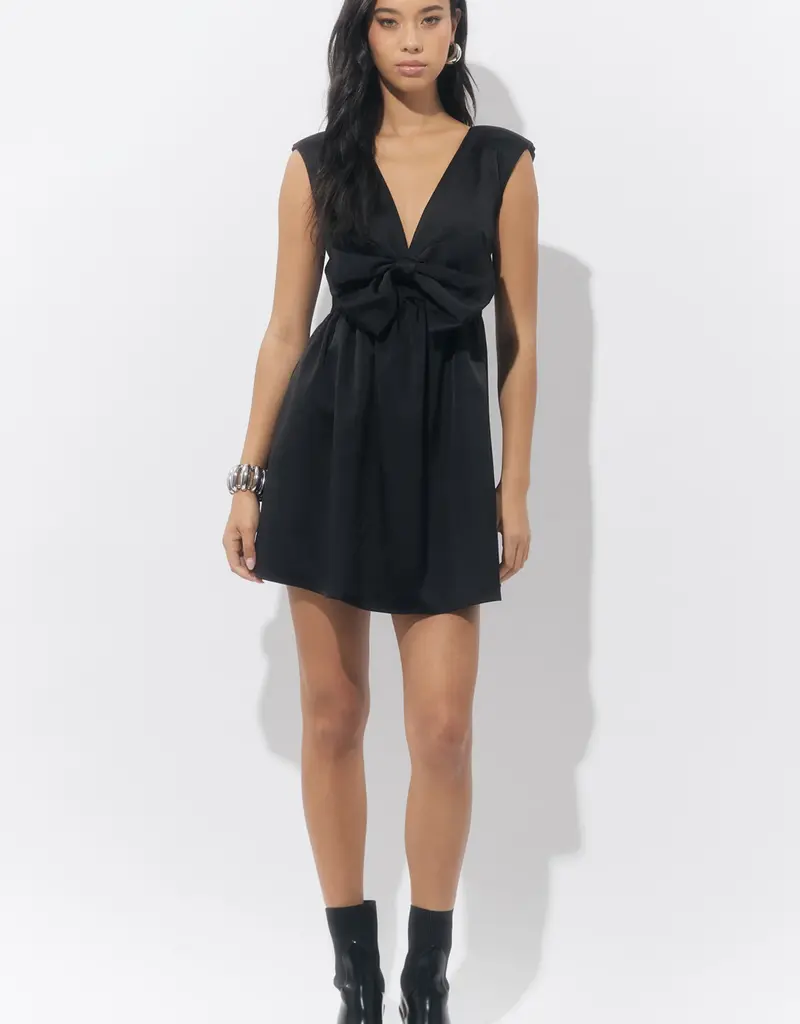 Adelyn Rae Elaine Bow Tafeta Mini Dress in Black