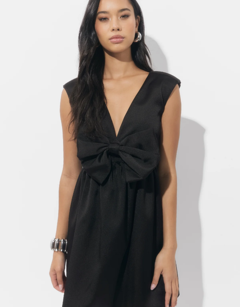 Adelyn Rae Elaine Bow Tafeta Mini Dress in Black