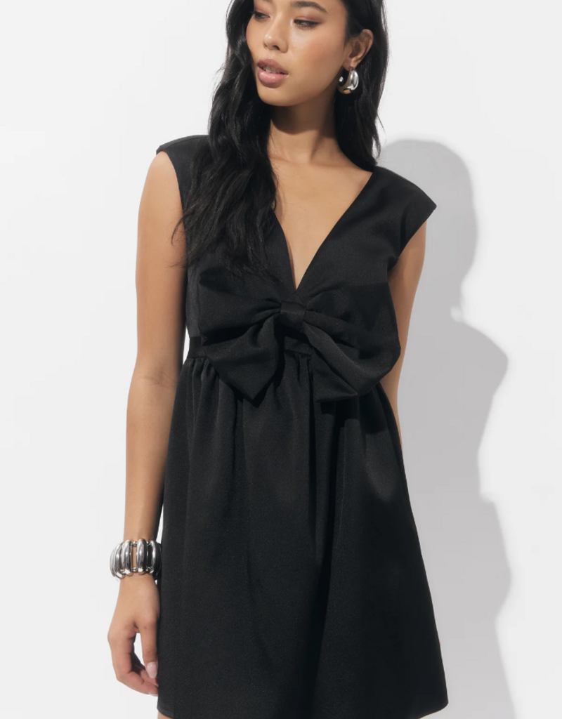 Adelyn Rae Elaine Bow Tafeta Mini Dress in Black