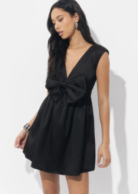 Adelyn Rae Elaine Bow Tafeta Mini Dress in Black