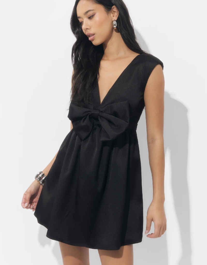 Adelyn Rae Elaine Bow Tafeta Mini Dress in Black