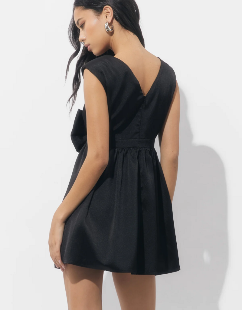 Adelyn Rae Elaine Bow Tafeta Mini Dress in Black