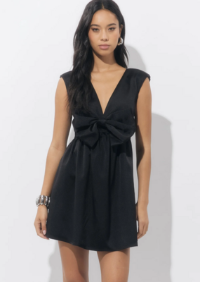 Adelyn Rae Elaine Bow Tafeta Mini Dress in Black