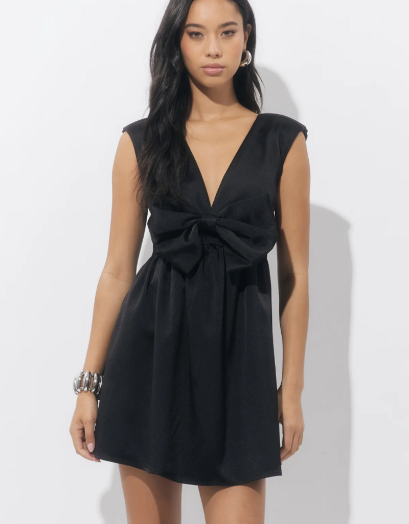Adelyn Rae Elaine Bow Tafeta Mini Dress in Black