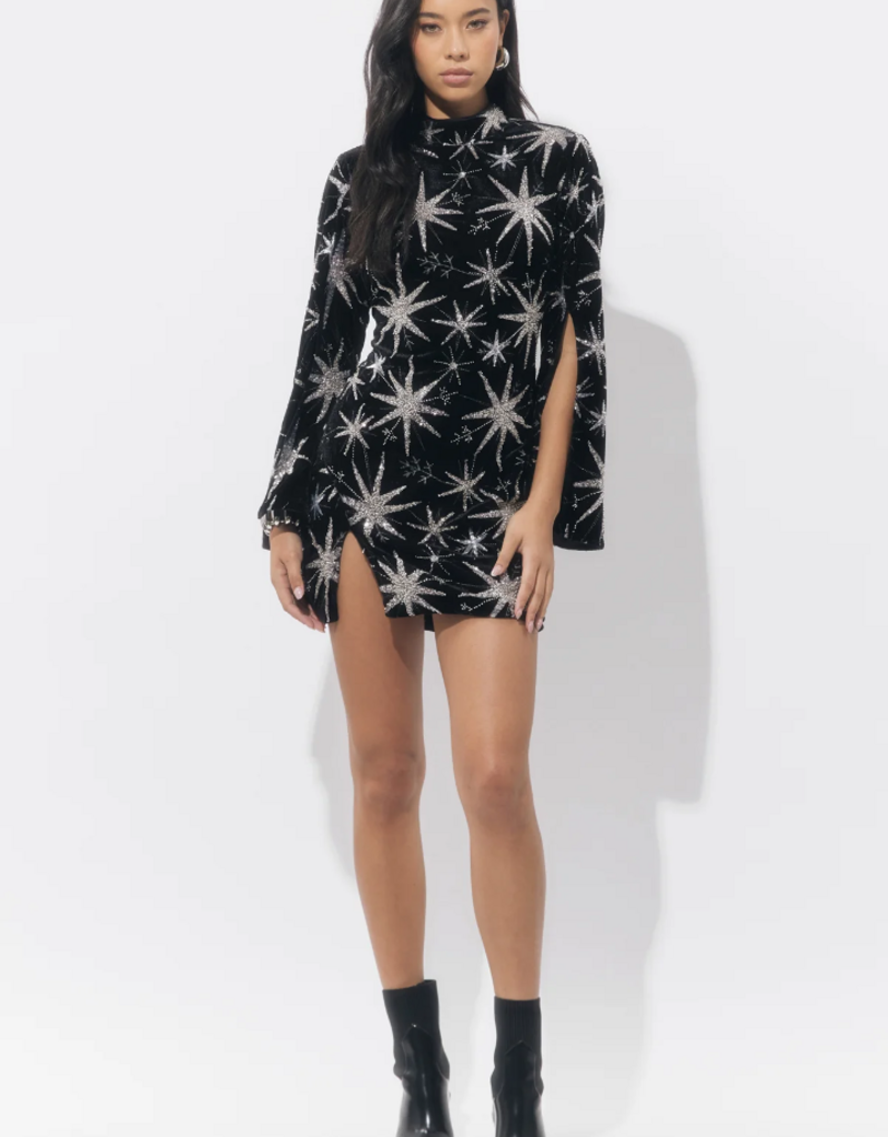 Adelyn Rae Eden Velvet Embellished Mini in Black