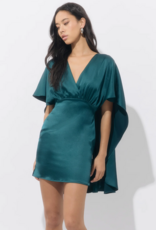 Adelyn Rae Aria Satin Cape Mini Dress in Dark Teal