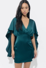 Adelyn Rae Aria Satin Cape Mini Dress in Dark Teal