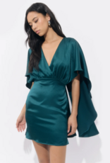 Adelyn Rae Aria Satin Cape Mini Dress in Dark Teal