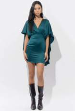 Adelyn Rae Aria Satin Cape Mini Dress in Dark Teal