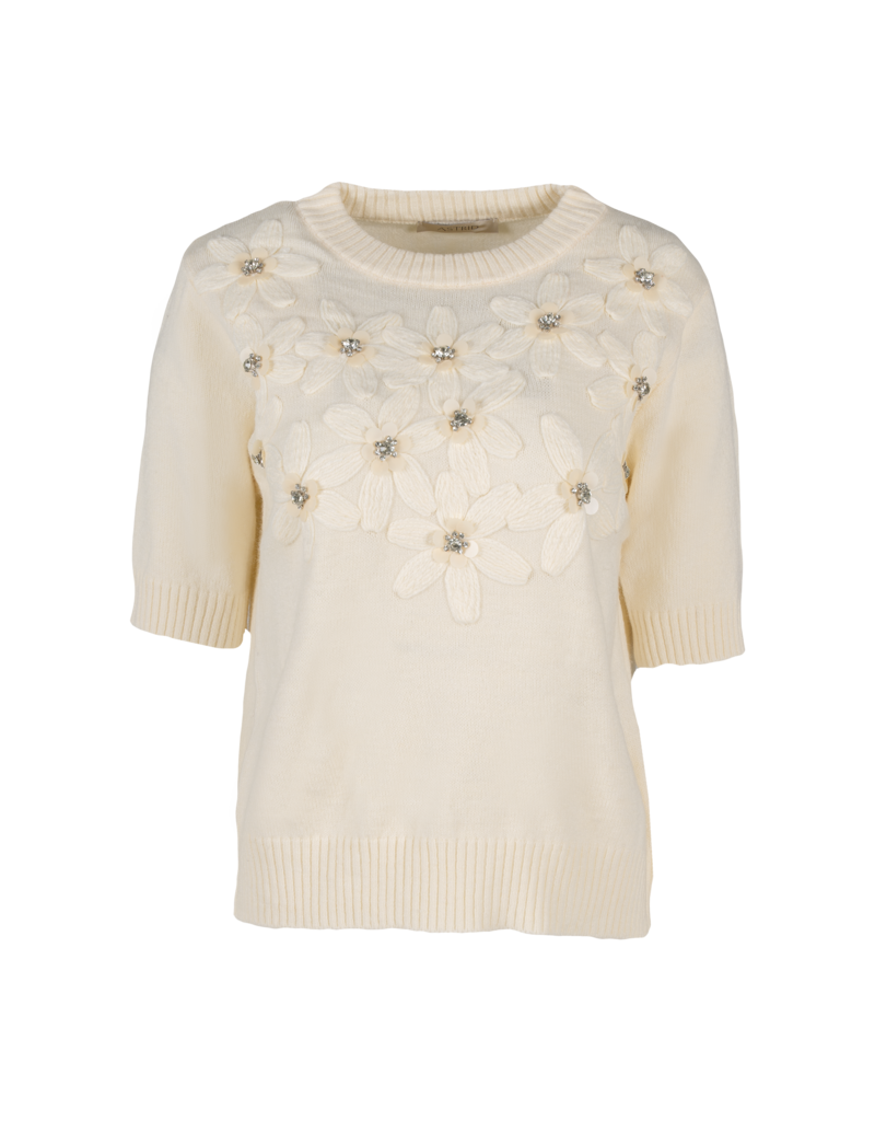 ASTRID Floral Short Sleeve Embellished Sweater (FINAL SALE)