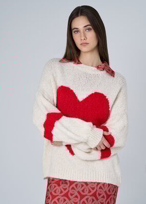 ASTRID Oversized Red Heart Knit Sweater