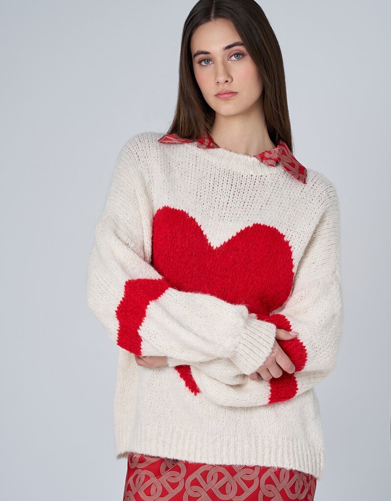 ASTRID Oversized Red Heart Knit Sweater