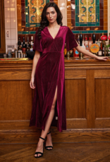 Angel Eye Dover Velvet Surplice Dress in Burgundy