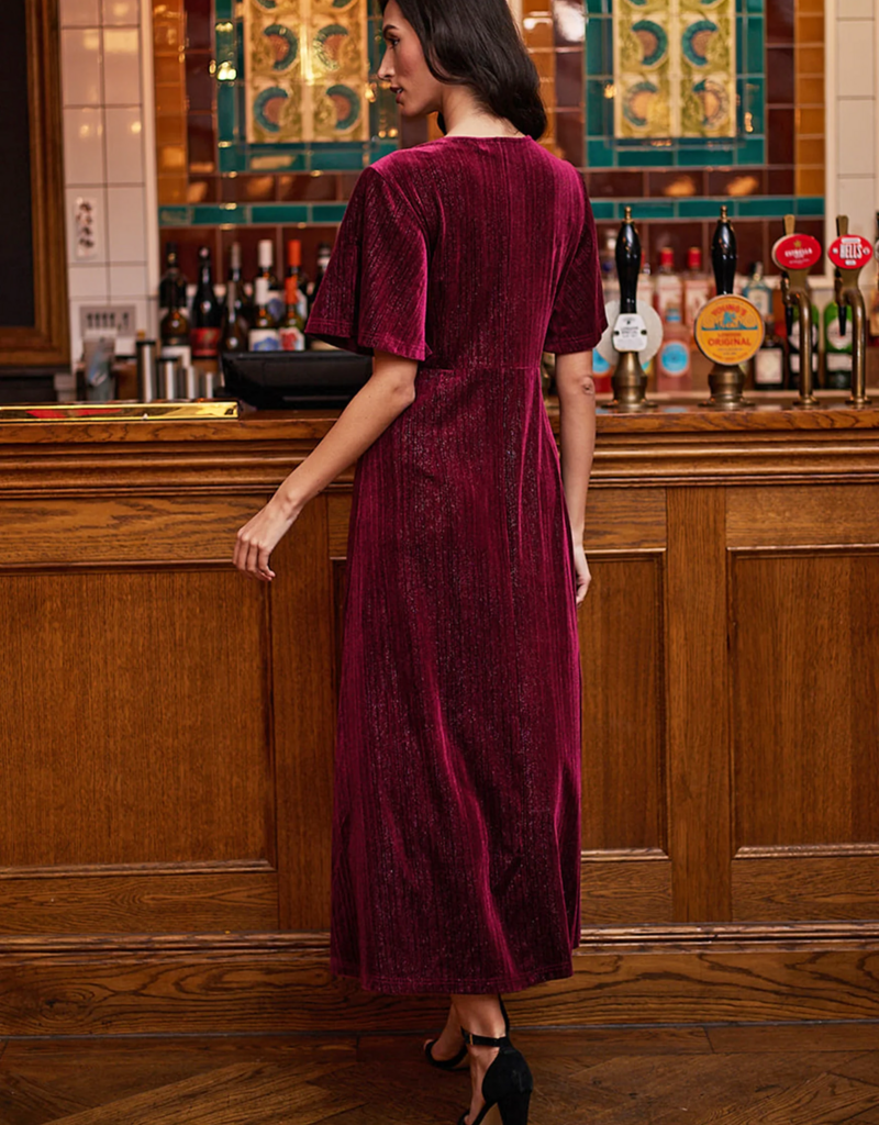 Angel Eye Dover Velvet Surplice Dress in Burgundy