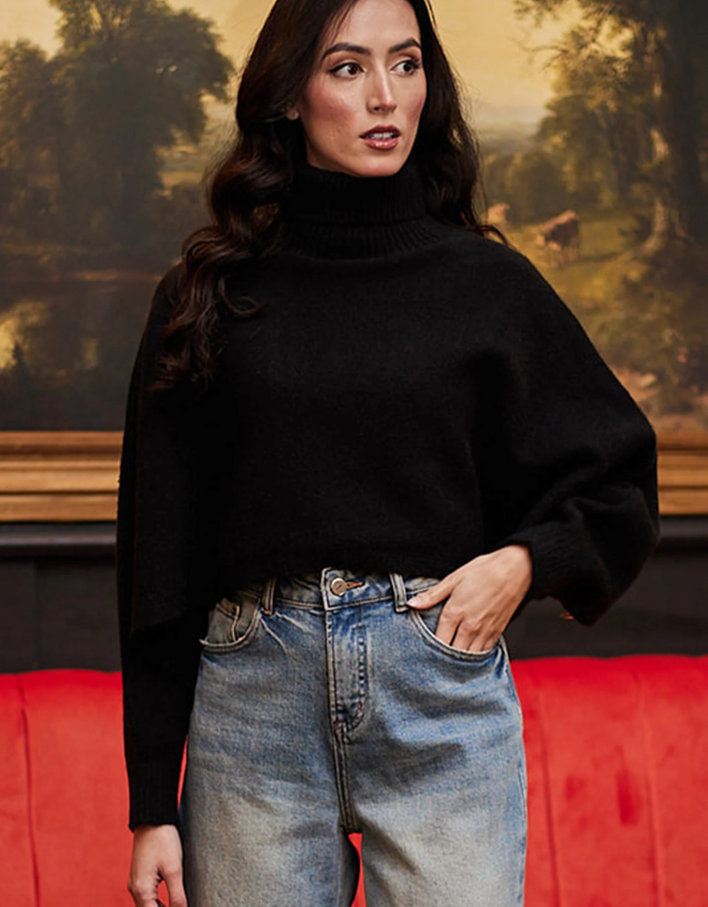 Angel Eye Solihull Cropped Turtleneck Sweater in Black