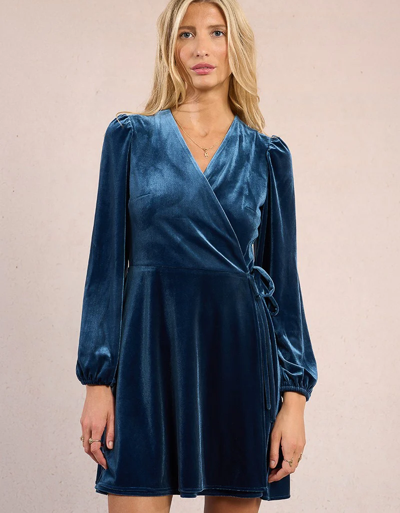 Molly Bracken Polina Velvet Mini Faux Wrap Dress