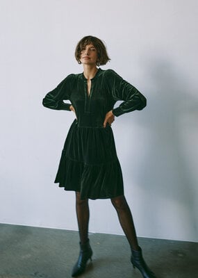 Part Two Viggase Velvet Dress in Dark Rosin Green