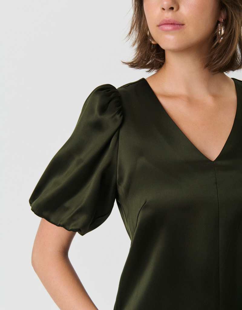 Part Two Ulva Satin Dress in Rosin Green