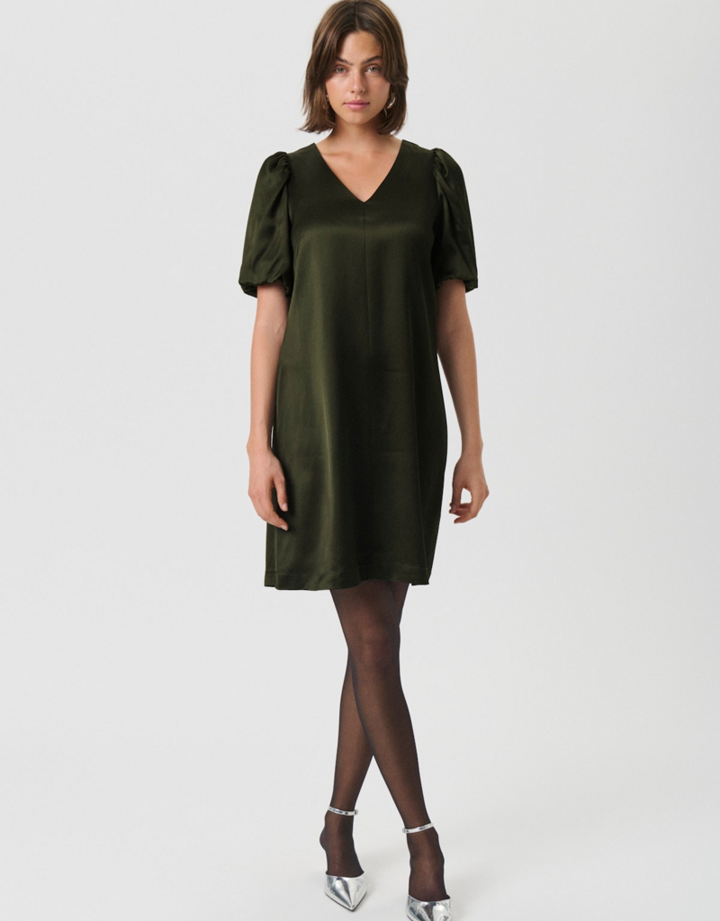 Part Two Ulva Satin Dress in Rosin Green