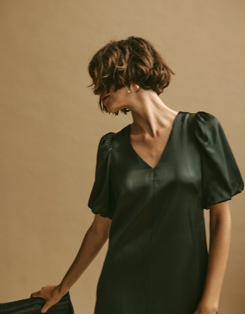 Part Two Ulva Satin Dress in Rosin Green