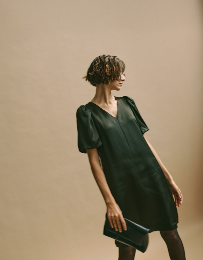 Part Two Ulva Satin Dress in Rosin Green