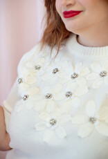 ASTRID Floral Short Sleeve Embellished Sweater