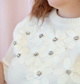 ASTRID Floral Short Sleeve Embellished Sweater *Only One Left - XS*