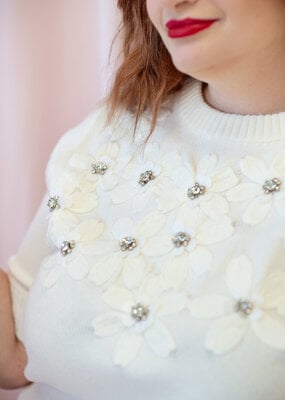 ASTRID Floral Short Sleeve Embellished Sweater