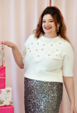 ASTRID Floral Short Sleeve Embellished Sweater