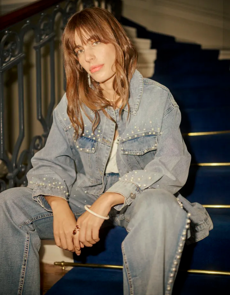 Cream Viv Pearl Deco Denim Jacket