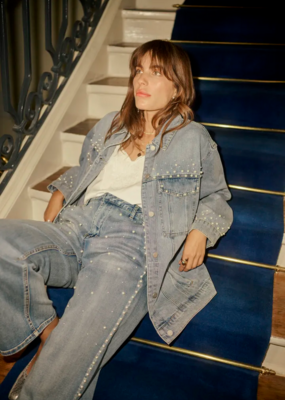 Cream Viv Pearl Deco Denim Jacket