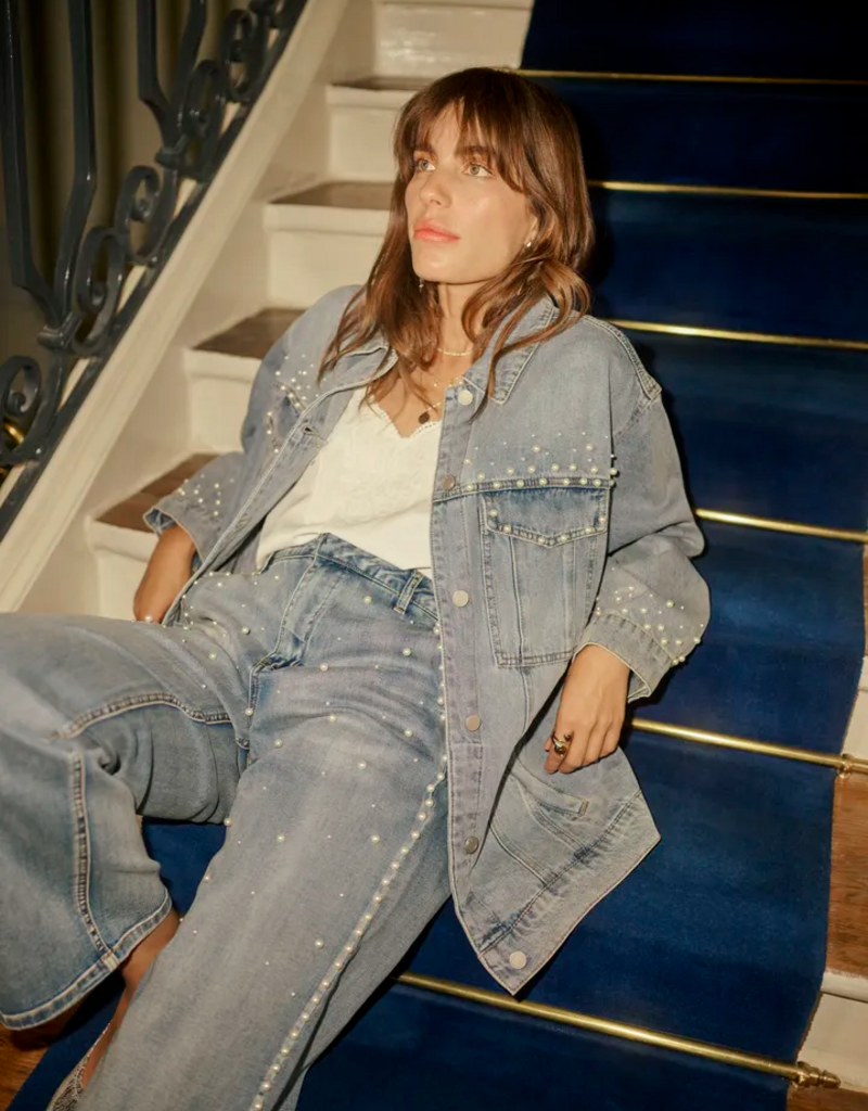 Cream Viv Pearl Deco Denim Jacket