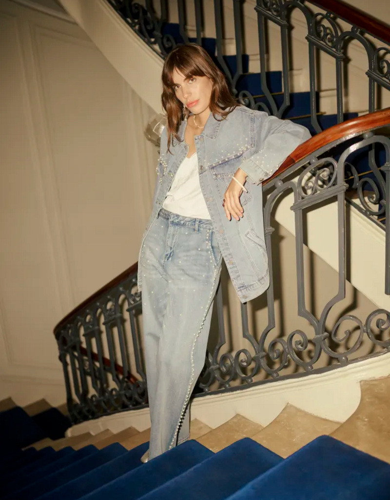 Cream Viv Pearl Deco Denim Jacket