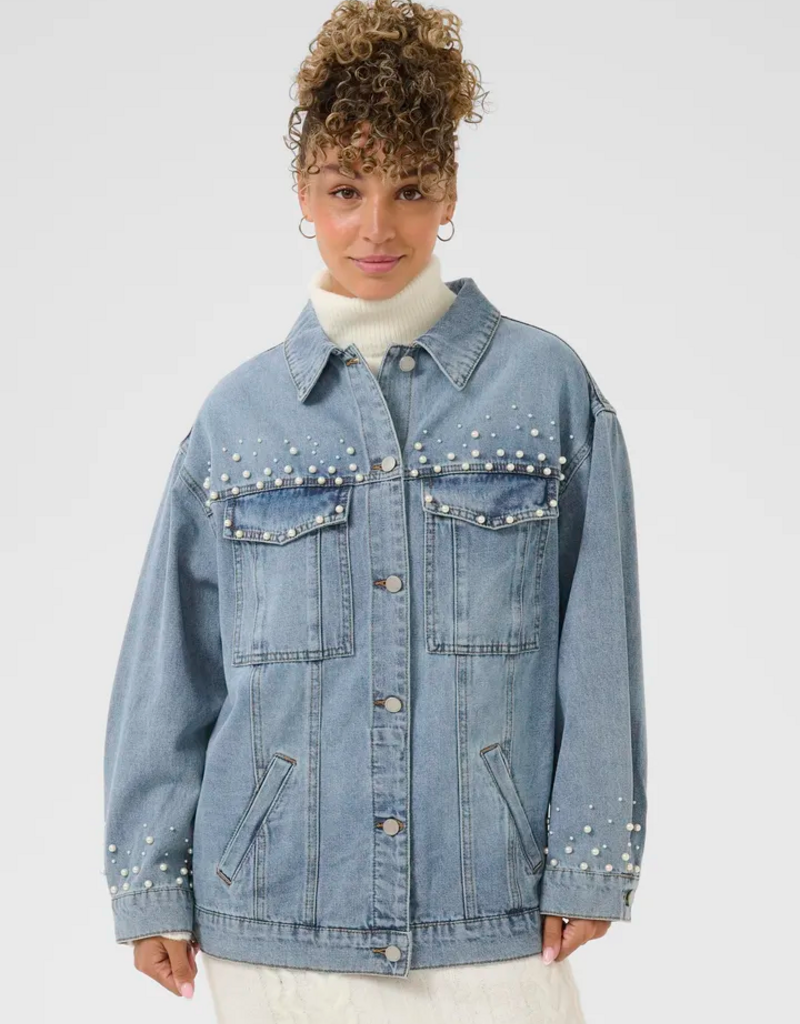 Cream Viv Pearl Deco Denim Jacket