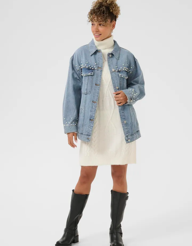Cream Viv Pearl Deco Denim Jacket