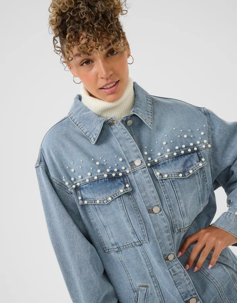 Cream Viv Pearl Deco Denim Jacket
