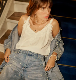 Cream Visti Straight Pearl Deco Denim Pant