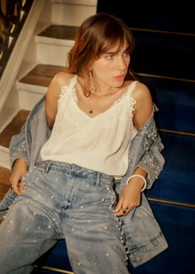 Cream Visti Straight Pearl Deco Denim Pant