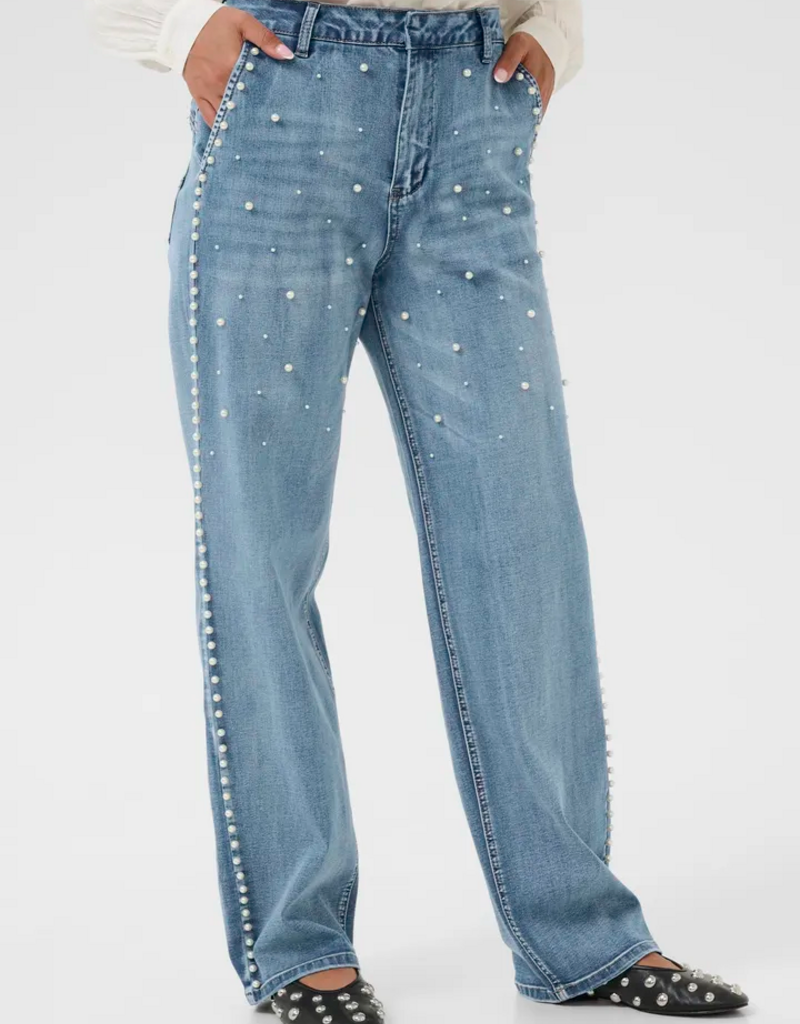 Cream Visti Straight Pearl Deco Denim Pant